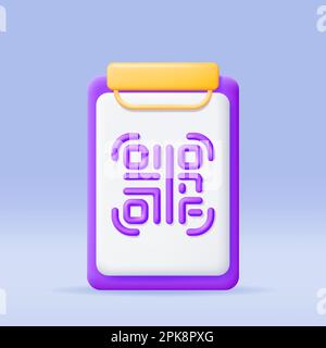 3d QR Code Icon in Clipboard Stock Vector