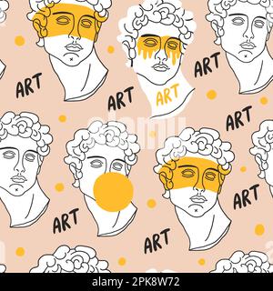 Vector seamless pattern with antique marble statues with broken elements. Greek classic ancient of Venus, amphora. Hand drawn mythical trendy vector. Vector illustration Stock Vector