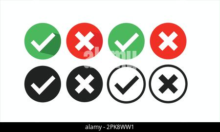 Yes and No or Right and wrong or approved and declined icon Set. Vector isolated flat illustration Stock Vector