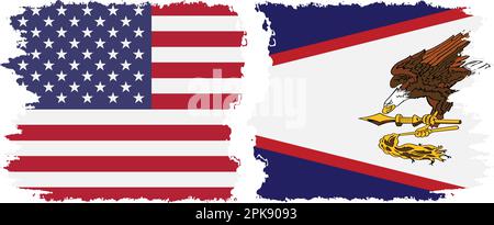 American Samoa and USA grunge flags connection, vector Stock Vector