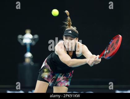 Elena Rybakina.of Kazakhstan in action at the Australian Open 2023  Tennis Tournament, Melbourne Park, Melbourne, Victoria, Australia. Stock Photo