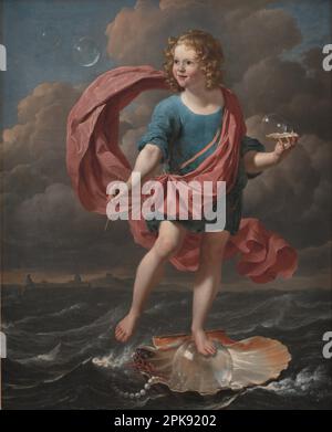 Boy Blowing Soap Bubbles. Allegory on the Transitoriness and the Brevity of Life 1663 by Karel Dujardin Stock Photo