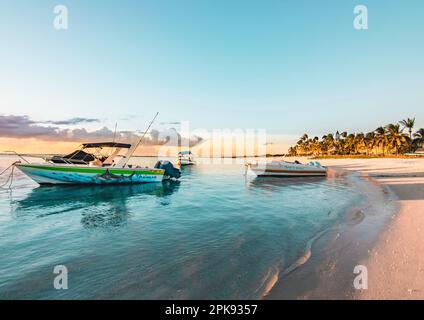 Mauritius, flic en flac beach on the island. The picturesque sandy beach at sunset Stock Photo