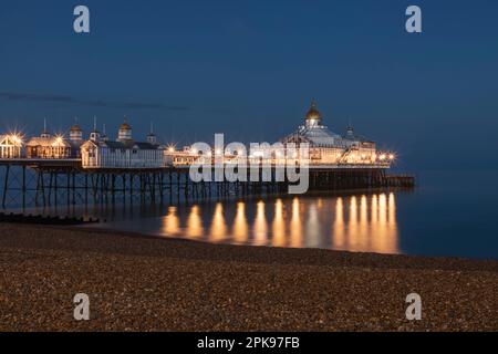 England, East Sussex, Eastbourne Pier and Beach Stock Photo