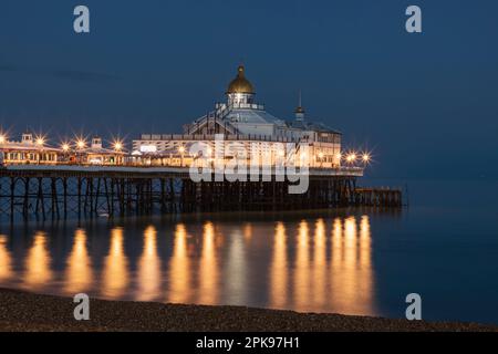 England, East Sussex, Eastbourne Pier and Beach Stock Photo