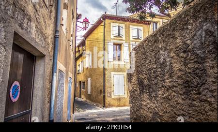 Village street in Salleles d'Aude. Stock Photo