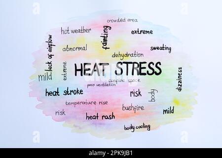 Word cloud on white background, top view. Heat stress concept Stock Photo