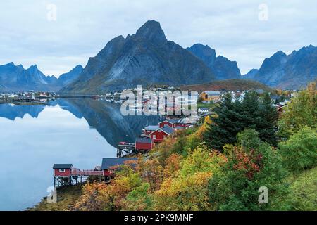 Norway, Lofoten, Moskenesoya, Moskenes, Reine, autumn morning atmosphere Stock Photo