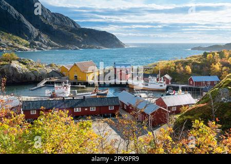 Norway, Lofoten, Flakstadoya, Nusfjord, one of the oldest and best preserved fishing villages Stock Photo