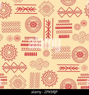 Ancient African tribal art seamless repeat pattern design. Trendy Ethnic cultural surface pattern symbols and icons Stock Vector
