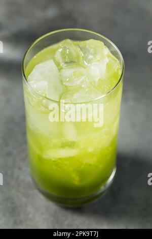 Refreshing Cold Matcha Soda Cocktail with Simple Syrup Stock Photo