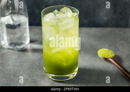 Refreshing Cold Matcha Soda Cocktail with Simple Syrup Stock Photo