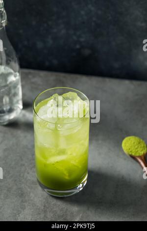 Refreshing Cold Matcha Soda Cocktail with Simple Syrup Stock Photo