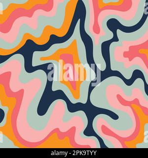 Wavy liquid swirl illustration. 1970s trendy groovy design background Stock Vector