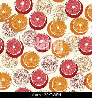 Sliced Oranges Red and Orange Seamless Repeat Pattern Tropical Fruity print textile vector illustration Stock Vector