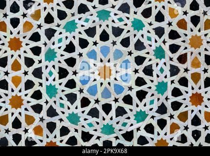 Traditional ceramic floor and wall pattern and texture in Marrakech, Morocco Stock Photo