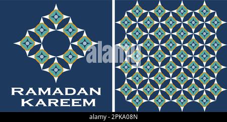 Ramadan Kareem Eid Mubarak greeting card illustration Moroccan art Arabic geometric Stock Vector