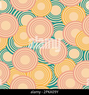 Psychedelic Circles Seamless Repeat Pattern 1970's trend. Retro groovy hippie pattern design. Pastel colors fun illusion vector illustration graphics Stock Vector