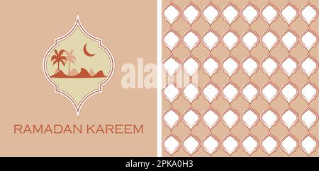 Ramadan Kareem Eid Mubarak greeting card illustration Moroccan art Arabic geometric Stock Vector