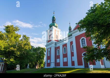 Krnov (Jägerndorf), Church of Our Lady of the Seven Sorrows on Cvilin (Kostel Panny Marie Sedmibolestne a Povysení svateho Krizena Cvilin) in Moravskoslezsky, Moravian-Silesian Region, Mährisch-Schlesische Region, Czech Stock Photo