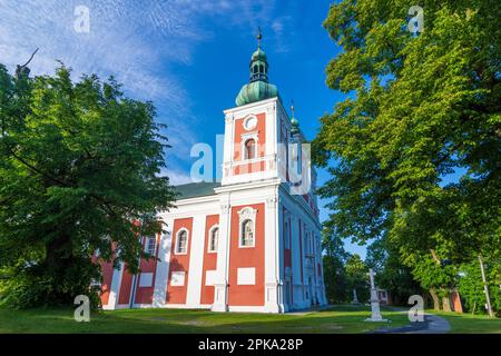 Krnov (Jägerndorf), Church of Our Lady of the Seven Sorrows on Cvilin (Kostel Panny Marie Sedmibolestne a Povysení svateho Krizena Cvilin) in Moravskoslezsky, Moravian-Silesian Region, Mährisch-Schlesische Region, Czech Stock Photo