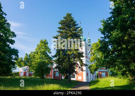 Krnov (Jägerndorf), Church of Our Lady of the Seven Sorrows on Cvilin (Kostel Panny Marie Sedmibolestne a Povysení svateho Krizena Cvilin) in Moravskoslezsky, Moravian-Silesian Region, Mährisch-Schlesische Region, Czech Stock Photo