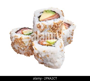 Group of delicious california rolls with sesame over isolated white background Stock Photo