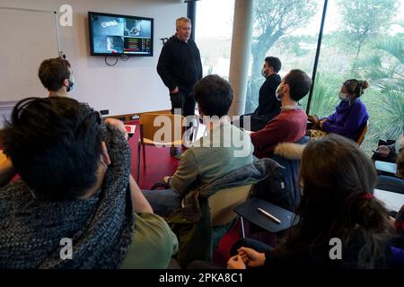 Emergency medicine students attends a circumstantial emergency simulation course led by two emergency physicians. Stock Photo