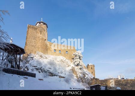 Kaumberg, Araburg Castle, snow in Mostviertel region, Lower Austria, Austria Stock Photo