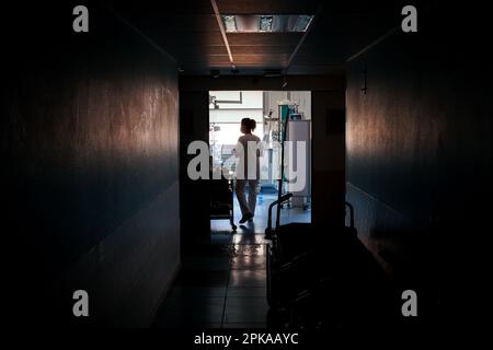 Entrance to the shock room, within the emergency department of a university hospital. Stock Photo
