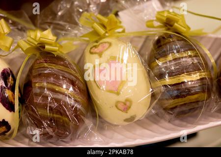 hand painted black and white chocolate easter eggs Stock Photo