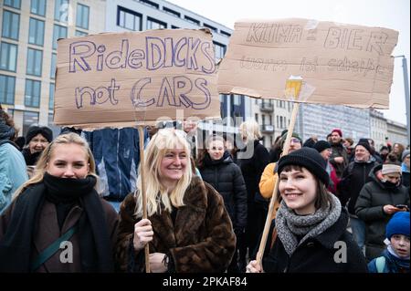 03.03.2023, Germany, , Berlin - Europe - Climate activists at the kick-off rally Global Climate Strike organised by the Fridays for Future movement in Stock Photo