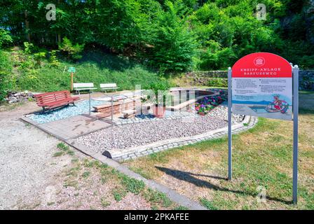 Kneipp facility, barefoot path, spa park, village view, summer, Bad Liebenstein, Thuringia, Germany, Europe, Stock Photo