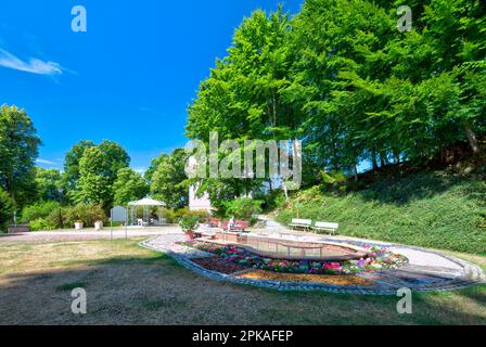 Kneipp facility, barefoot path, spa park, village view, summer, Bad Liebenstein, Thuringia, Germany, Europe, Stock Photo