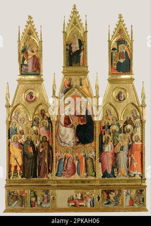 Polyptych with Coronation of the Virgin and Saints circa 1390 by Cenni di Francesco di Ser Cenni Stock Photo