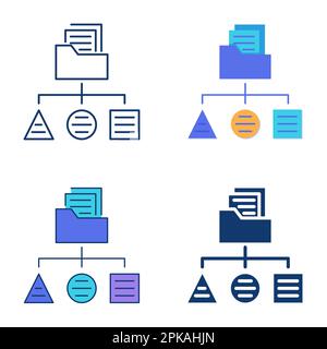 Data classification icon set in flat and line style. Scheme or algorithm of information arrangement. Vector illustration. Stock Vector