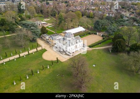 Aerial view of Chiswick House in Chiswick Park, Chiswick, London, UK. Stock Photo