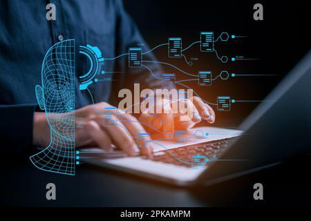 Human life with Artificial Intelligence, Data in computer technology Stock Photo