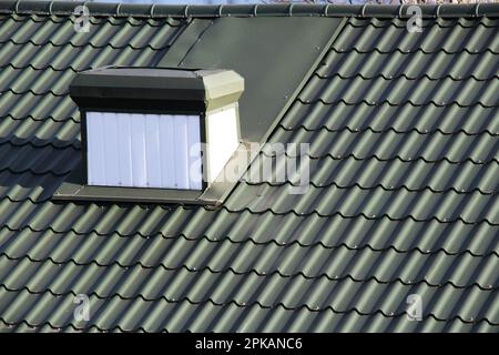 The house, the roof of which is covered with metal tiles Stock Photo