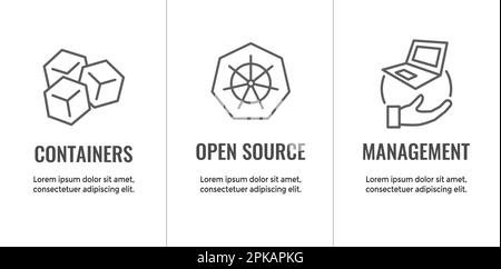 Kubernetes Development -Environment Icon Set with Web Header Banner Infographic Stock Vector
