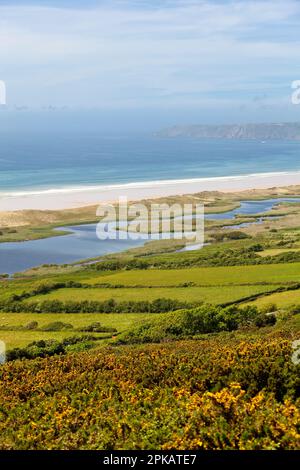 View of the Mare de Vauville in the bay of the same name Anse de Vauville. Cotentin peninsula Basse Normandie Stock Photo