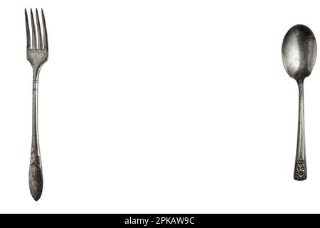 Set of a fork and spoon. No background. Above shot. Stock Photo