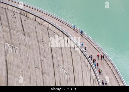 Impressing dam wall from the Mooserboden reservoir near Kaprung, Austrian Alps Stock Photo