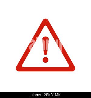 Attention icon. Warning caution board. Red warn exclamation mark in triangle. Problem message on banner. Sign alert isolated on white background Stock Vector