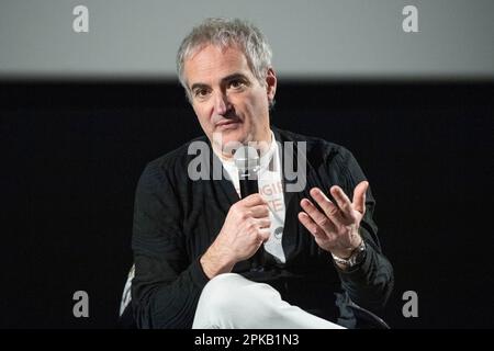Reims, France. 06th Apr, 2023. Olivier Assayas attending his own Masterclass during the 3rd Reims Polar Film Festival in Reims, France on April 06, 2023. Photo by Aurore Marechal/ABACAPRESS.COM Credit: Abaca Press/Alamy Live News Stock Photo