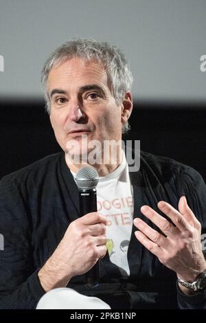 Reims, France. 06th Apr, 2023. Olivier Assayas attending his own Masterclass during the 3rd Reims Polar Film Festival in Reims, France on April 06, 2023. Photo by Aurore Marechal/ABACAPRESS.COM Credit: Abaca Press/Alamy Live News Stock Photo