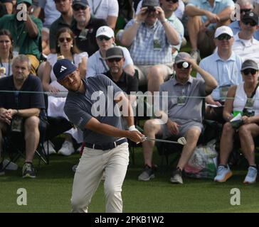 Augusta, United States. 06th Apr, 2023. Xander Schauffele chips to the second green during the first round at the Masters tournament at Augusta National Golf Club in Augusta, Georgia on Thursday, April 6, 2023. Photo by Bob Strong/UPI Credit: UPI/Alamy Live News Stock Photo