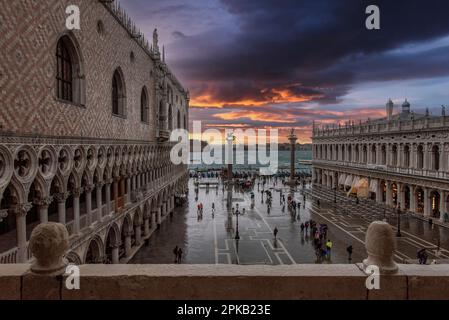 The St. Mark's Square in Venice during Bad Weather and High Tide, Italy Stock Photo