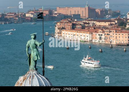St George Statue on the Dome of Church San Giorgio Maggiore in Venice, Italy Stock Photo