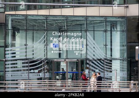 Brussels European Quarter, Belgium - March 15, 2023 - Entrance of the Charlemagne building of the European Commission Stock Photo